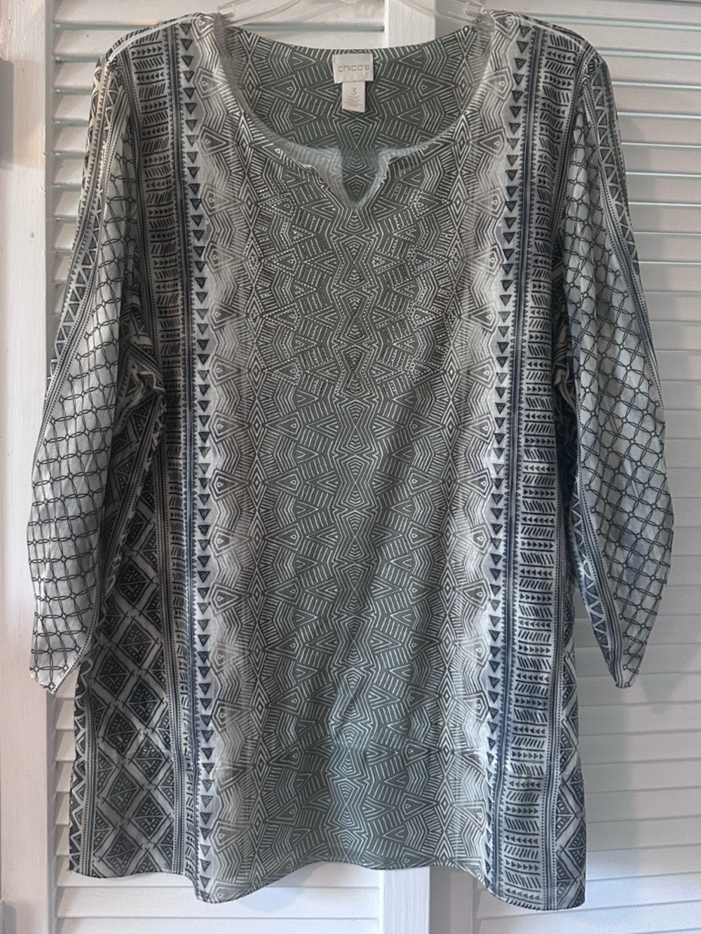 Chico's Green & Grey Crystal Embellished Chiffon Tunic Size 3 (like an XL)